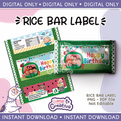 Cocomelon Rice Bar Label Digital Printable, Instant download, not editable
