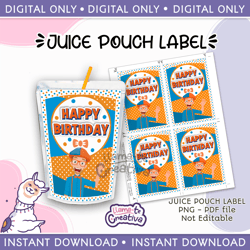 Blippi juice pouch bag label, Capri sun, Instant Download, not editable