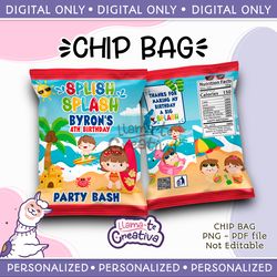 Add personalization Splish Splash Chip Bag, Beach, Personalized, Not editable