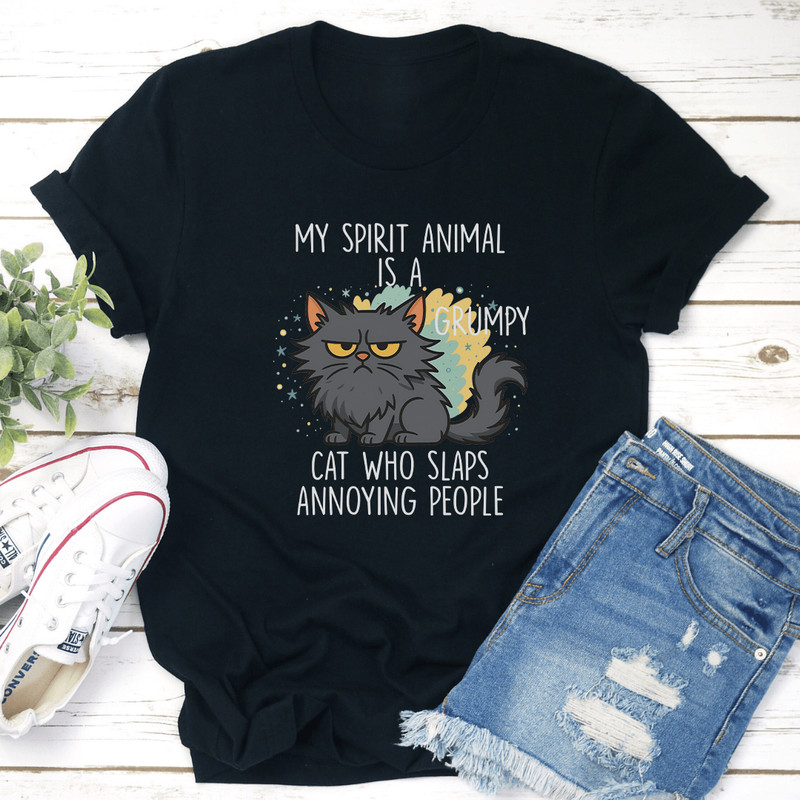 My Spirit Animal Is A Grumpy Cat Who Slaps Annoying Tee 2
