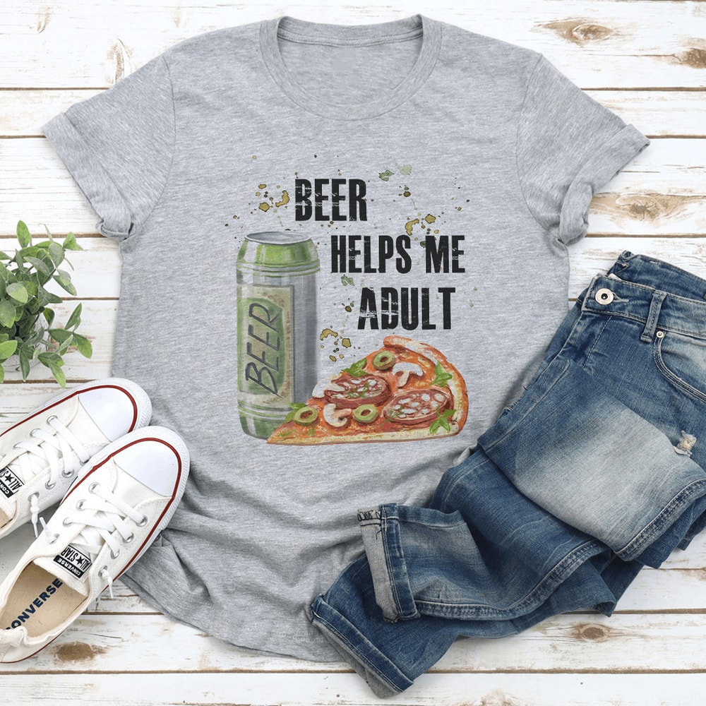 Beer Helps Me Adult Tee 2