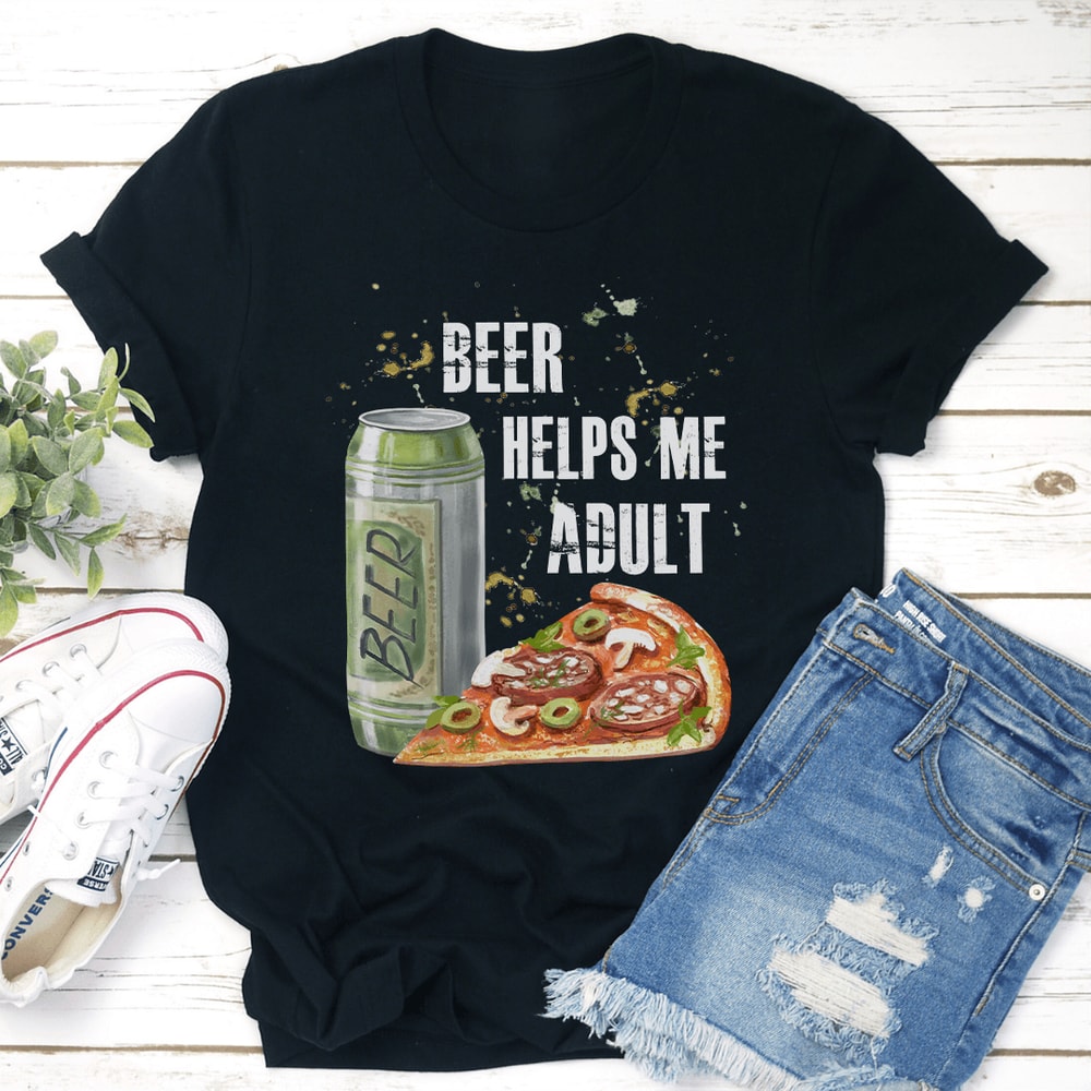Beer Helps Me Adult Tee 3