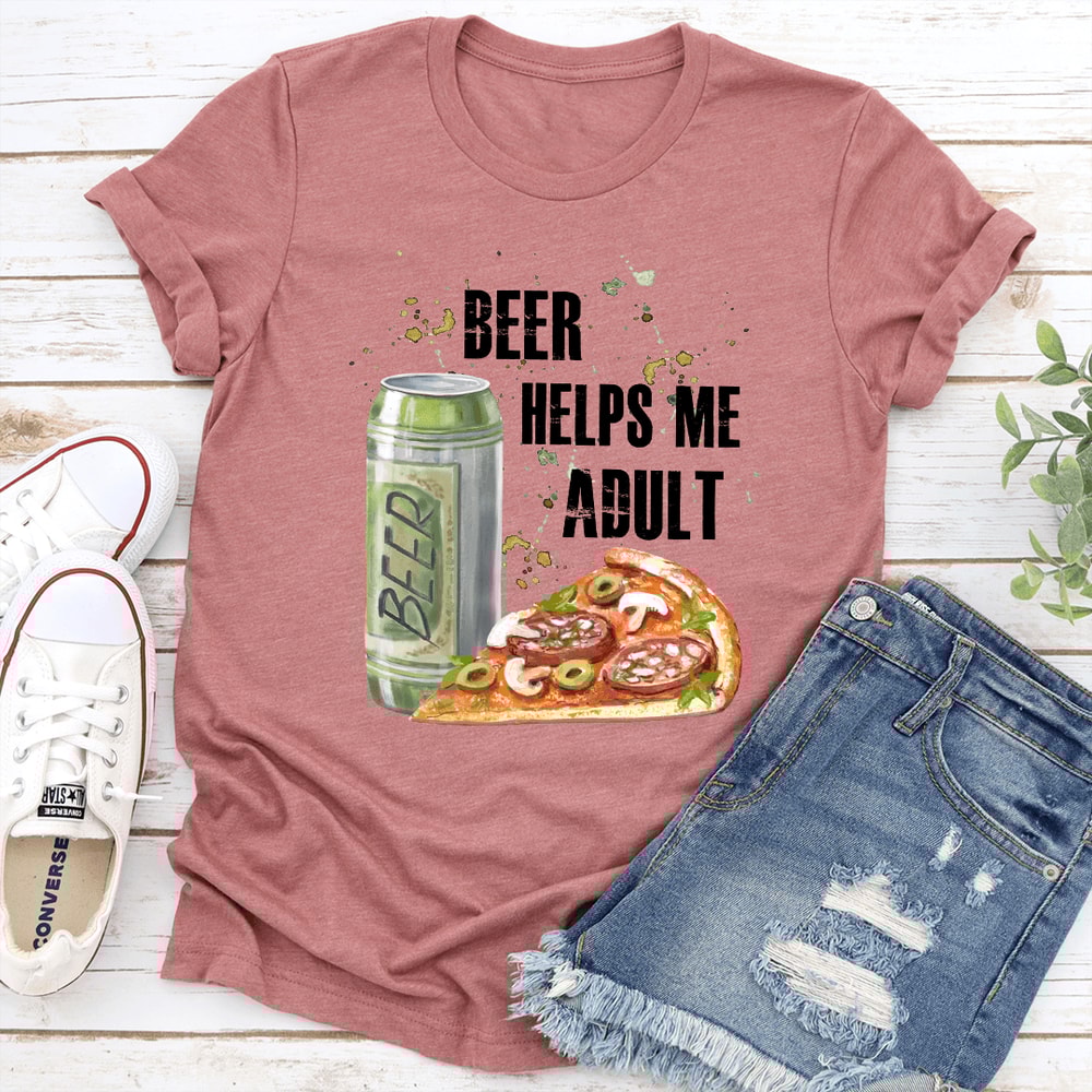 Beer Helps Me Adult Tee 0