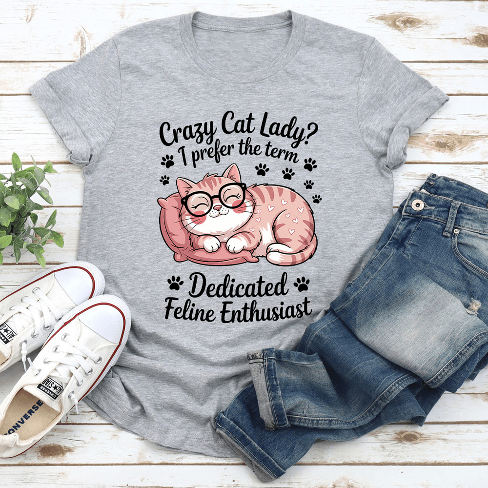 Crazy Cat Lady I Prefer The Term Dadicated Feline Enthusiast Tee 3