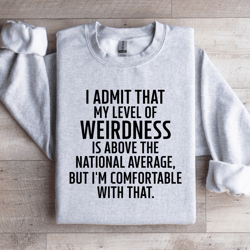 i admit that my level of weirdness sweatshirt