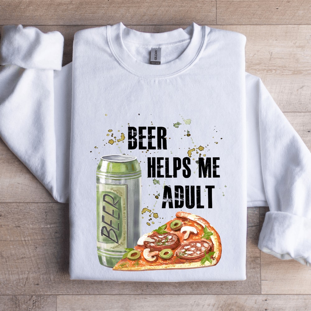 Beer Helps Me Adult Sweatshirt 0