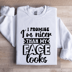 i promise i'm nicer than my face looks sweatshirt