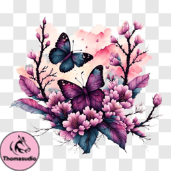 colorful butterflies and pink flowers png design 211