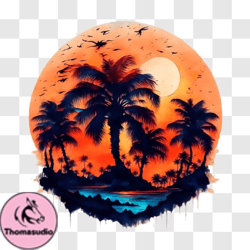 tranquil tropical island sunset with palm trees png design 268