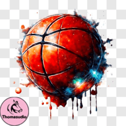 Colorful Basketball with Paint Splatters PNG