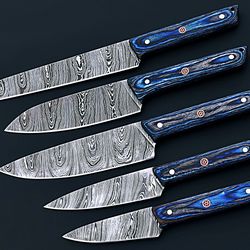 Handmade 5 Pcs Blue Chef Set Kitchen Knife Set With Leather Roll Bag gift