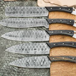 Handmade 5 Pcs Black Chef Set Kitchen Knife Set With Leather Roll Bag