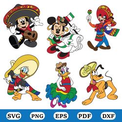 cinco de mayo mickey and friends bundle cutting file printable, cinco de mayo svg, disney svg, goofy svg, daisy duck svg