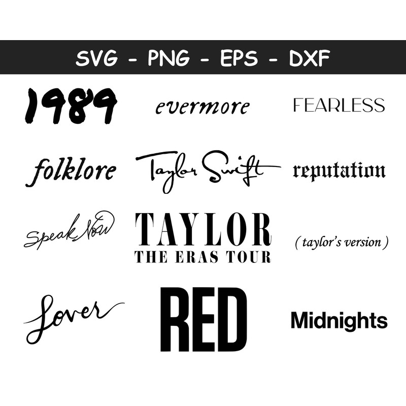 Taylor's Version Album Names Svg, Taylor's Eras Svg, The Eras Tour Svg, Taylor's Swiftie Titles Svg.jpg