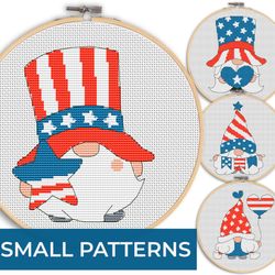 Set 4 of cross stitch patterns - Patriotic gnomes