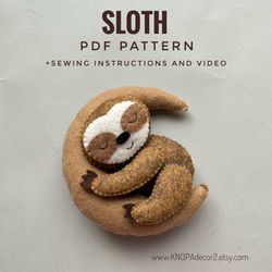 Sloth plush felt sewing pdf pattern funny ornaments handmade plushie pattern felt animals sloth ornament kawaii plush st