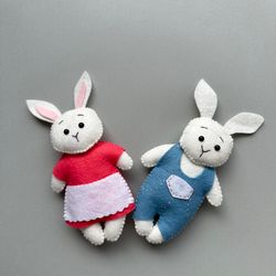 Set of 2 pdf bunny plush pattern woodland felt animals cute plushie ornaments rabbit funny Easter bunny ornaments sewing