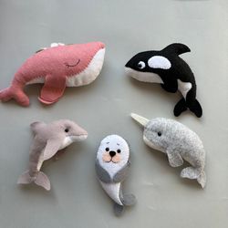 Set of 7 pdf patterns under the sea ornaments Whale plush pattern shark plushie baby mobile pattern handmade felt garlan