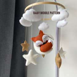 Baby mobile nursery PDF pattern fox ornament plushie pattern fox plush pattern do it yourself mobile baby woodland anima