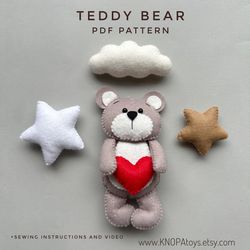 Teddy bear plush pattern felt animals pdf pattern bear funny ornament cute handmade gift kawaii plushie toys