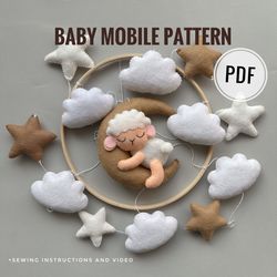 Baby mobile pattern Set of 4 pdf sheep ornament cute plush crib mobile felt animals plushie pattern handmade baby shower
