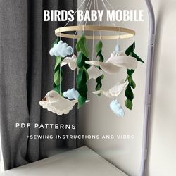 Bird baby mobile pdf pattern felt animals plushie pattern woodland animals handmade crib mobile nursery decor newborn ba