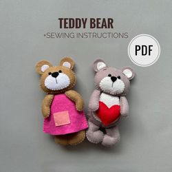 Set of 2 pdf teddy bear plush pattern funny ornaments baby mobile pattern handmade cute plushie pattern felt woodland an