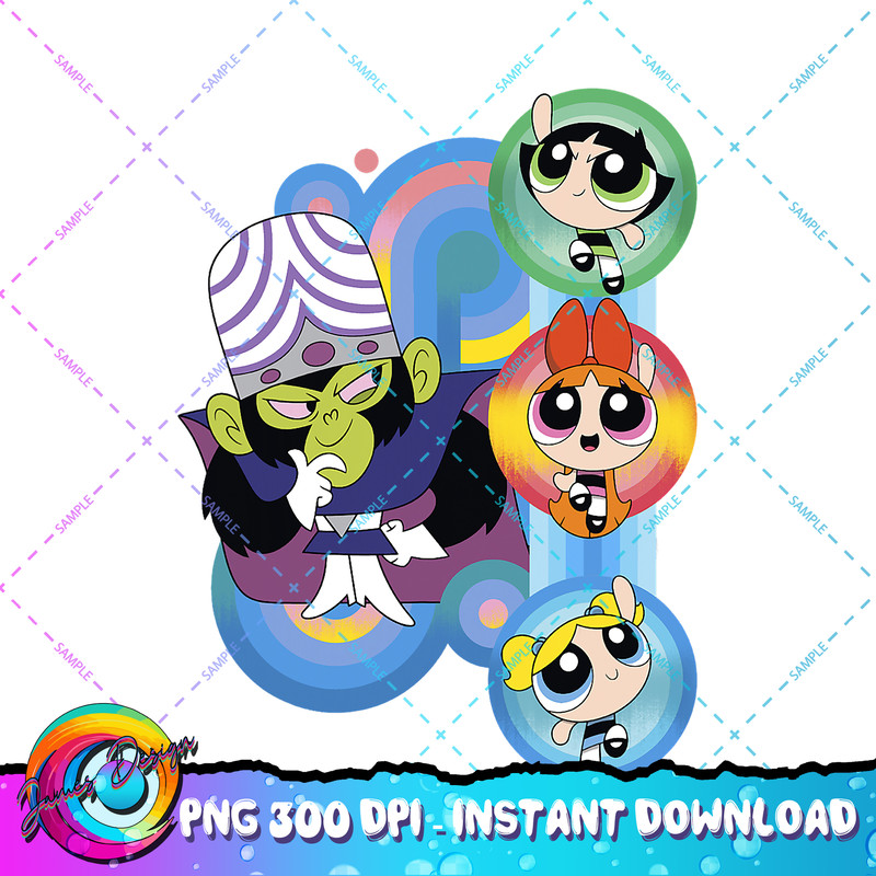 CN The Powerpuff Girls & Mojojojo Circles PNG Download.jpg