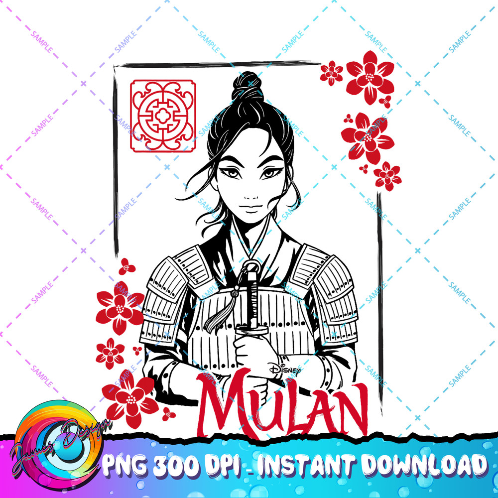 Disney Mulan Live Action Mulan Floral Ink Portrait PNG Download.jpg