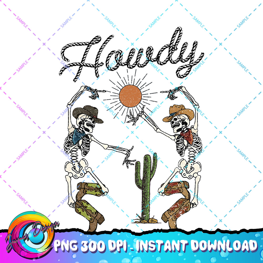 Howdy Cowboy Skeleton Dancing Country Girl Western PNG Download.jpg