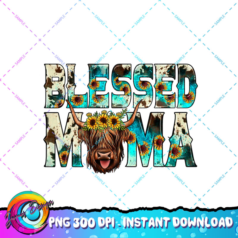 Western Cowhide Turquoise Scottish Highland Hairy Cow Lover PNG Download.jpg