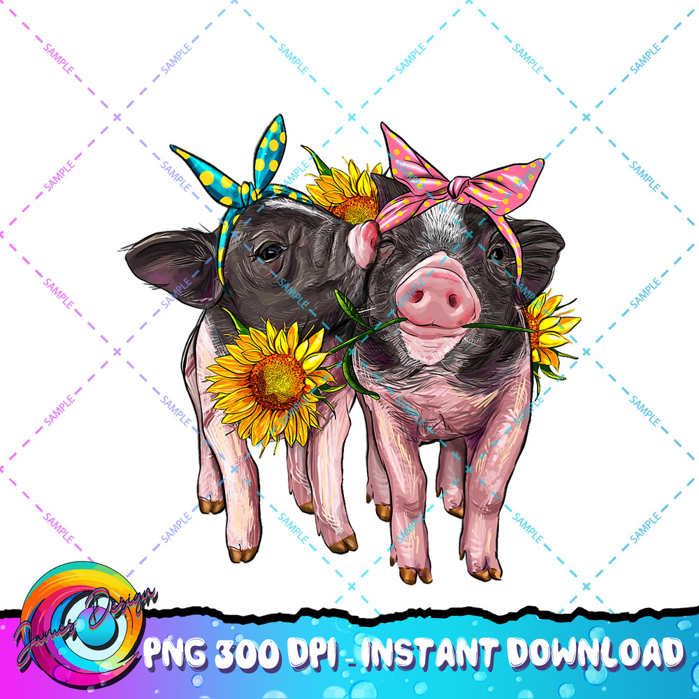 Western Cute Baby Pigs With Sunflower Bandana Animal Farm PNG Download.jpg