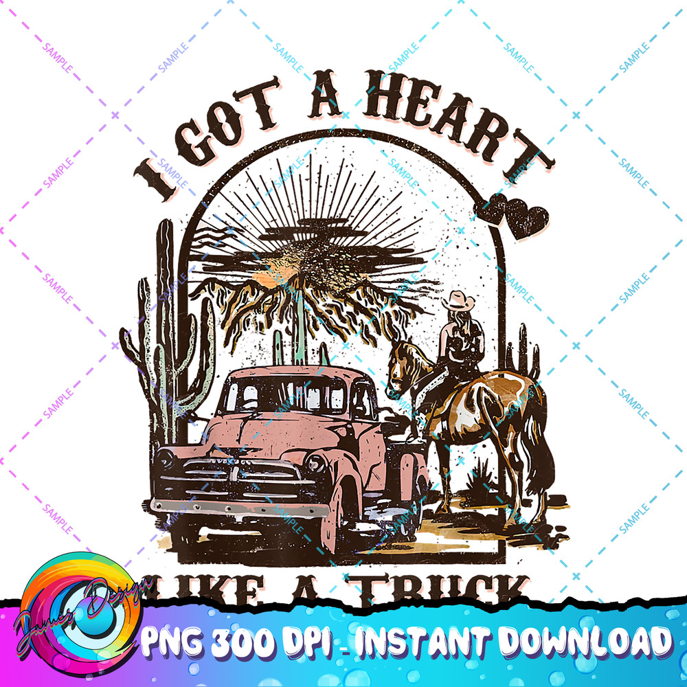 Western Sunset Cowgirl I Got A Heart Like A Truck Long Sleeve PNG Download.jpg