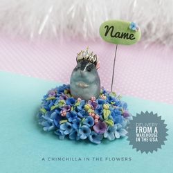 chinchilla in the flowers small tabletop figurine