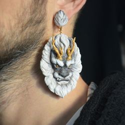 white dragon clip-on earrings