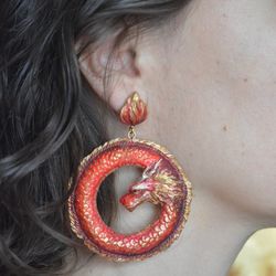 Red dragon earrings fire dragons zodiac bijou