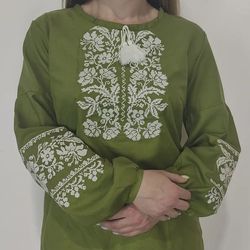 ukrainian embroidery olive vyshyvanka traditional women's embroidered homespun cloth blouse ukrainian national clothes