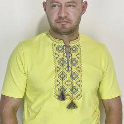 ukrainian embroidery tshirt yellow vyshyvanka men traditional embroidered fabric t-shirt ukrainian shirt sorochka