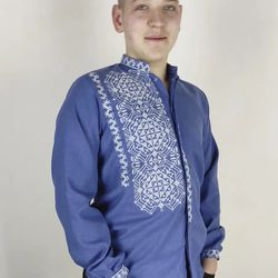 ukrainian embroidery long sleeve vyshyvanka men's embroidered tshirt with buttons blue vishivanka shirt sorochka