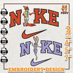 nike nick and judy embroidery design, zootopia couple nike embroidery design, movie nike embroidery file