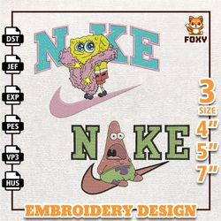 nike spongebob and patrick embroidery design, cartoon couple nike embroidery design, disney movie nike embroidery file
