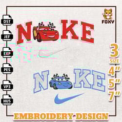 nike mcqueen & sally embroidery design, cars couple nike embroidery design, disney movie nike embroidery file