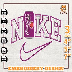 nike coca cola cherry embroidery design, nike drink embroidery design, soft drink nike embroidery file, soft drink shirt