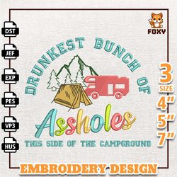 drunkest bunch of assholes embroidery design, retro camping summer embroidery design, camping shirt design, instant down