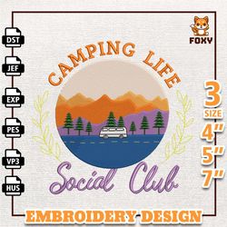 social club camping life embroidery design, camping summer embroidery design, camping shirt design, instant download