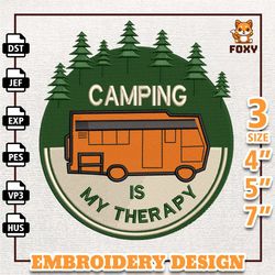 camping is my therapy embroidery design, camping summer embroidery design, camping shirt design, instant download