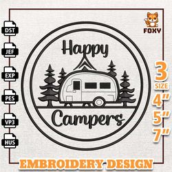 happy camper embroidery design, camping summer embroidery design, camping shirt design, instant download0