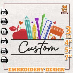 back to school embroidery design, flower personalized teacher name embroidery design, custom embroidery design