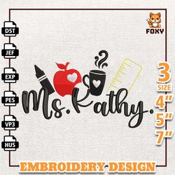 back to school embroidery design, flower pencil personalized teacher name embroidery design