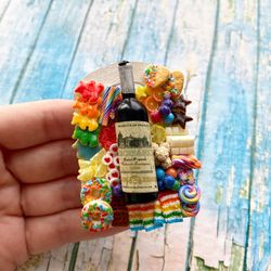 Magnet Miniature Rainbow Charcuterie Board with Wine